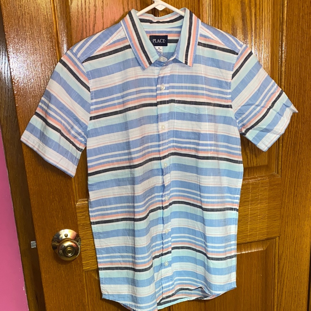 Place Kids Striped Button Down Shirt - Blue, Pink, and White